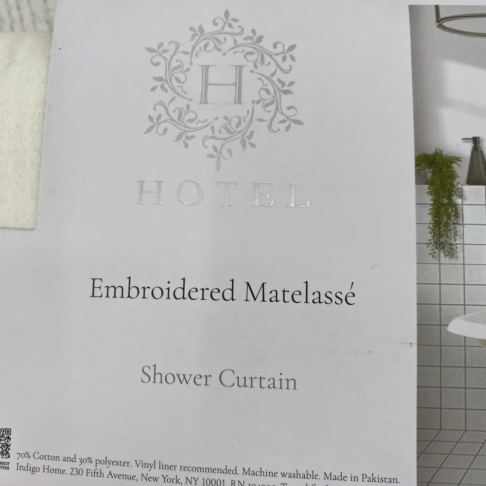 Hotel Shower Curtain White Black Embroidered Matelasse Bow Border Crisp Coquette